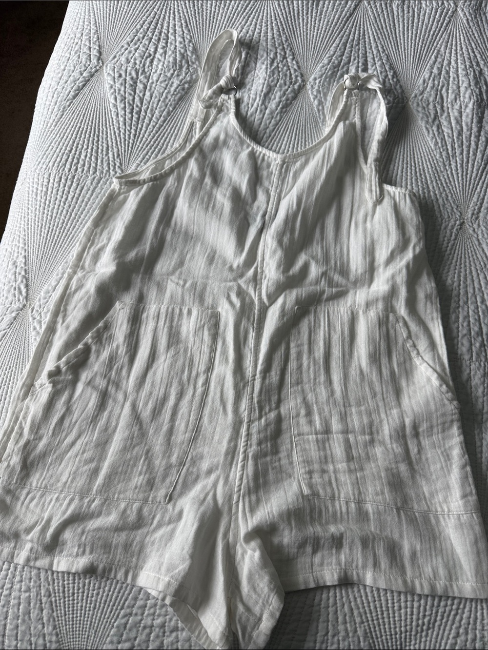 Volcom White Tie-Shoulder Gauze Romper